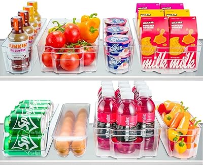 Set Of 8 Refrigerator Pantry Organizer Bins - Clear Food Storage Baskets for Kitchen, Countertops, Cabinets, Fridge, Freezer, Bedrooms, Bathrooms - Stackable Plastic Household Storage Containers