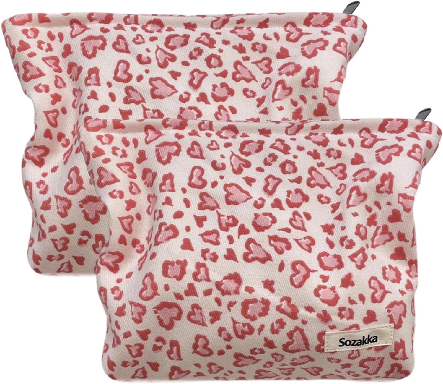 Cosmetic Bag Pack of 2 Makeup Bag Toiletry Bag Corduroy Small Women Pencil Pouch Aesthetic School Stuff for School Travel Business Shopping Hiking (Pink Leopard Pattern)