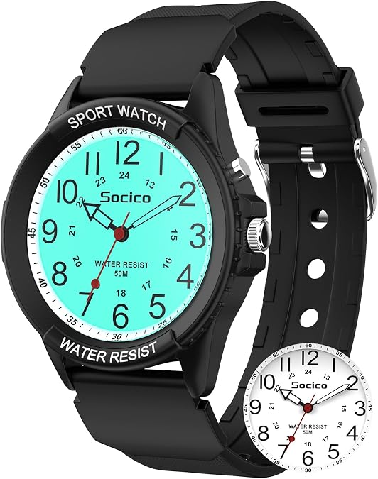 SOCICO Analog Watch for Women Nurses 50M Waterproof Night Light 12/24H | Easy to Read, Clear 39mm Case, Nurse Essentials, Soft Band, Shockproof, Gift for Nurse Doctors, Daily Commute