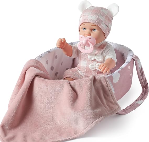 Enjoyin 12 Inches Baby Dolls Toys Set with Accessories, Includes Baby Doll Carrier Bassinet Bed, Pacifier and Blanket, First Baby Doll for Toddler Girls Age 3+