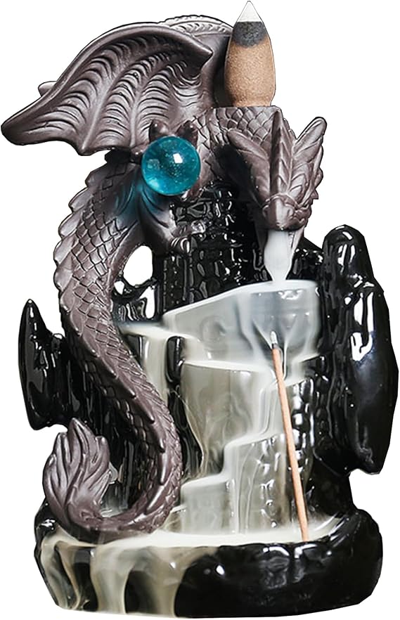 Ceramic Backflow Incense Holder Waterfall Burner, Dragon Design
