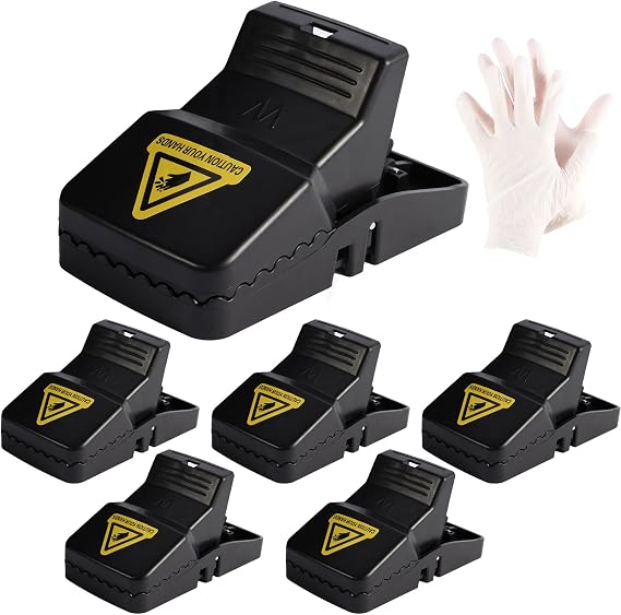 Cleaneaty Rat Traps - 6 x Large Heavy Duty Humane Rat Traps That Kill Instantly Reusable Rodent Control Mouse Traps with 1 Pair of Gloves