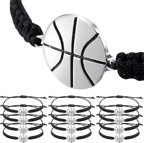 Hicarer 12 Pcs Basketball Bracelet Black Adjustable Woven Gifts for Team