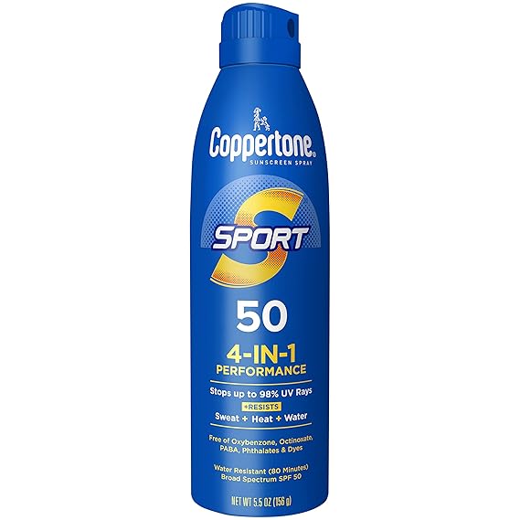 Coppertone Sport Sunscreen Spray, Broad Spectrum SPF 50 Water Resistant Spray Sunscreen, 5.5 Oz