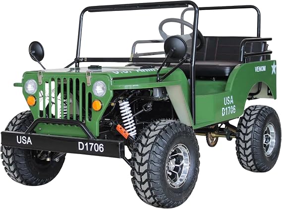 125CC Willys GO Kart | Venom | 125CC COOLSTER GO-Kart for Adults, for 16+ Year Old Riders (Army Green)