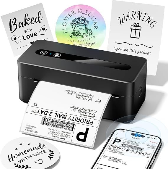 TATTMUSE Bluetooth Thermal Label Printer, 4X6 Shipping Label Printer for Small Business, Thermal Printer Sticker Printer Compatible with Phone, iOS, Android, Windows, Mac, Amazon, Shopify