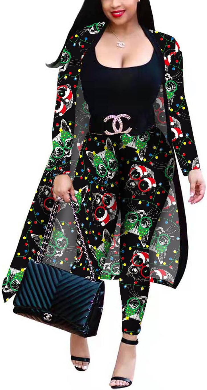 XFT Womens Casual 2-Piece Outfits Long Sleeve Cardigan Cover up Long Pants Halloween Pumpkin Costume Set
