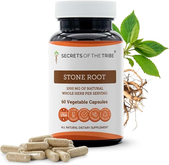 Secrets of the Tribe Stone Root 60 Capsules, 1000 mg, Responsibly farmed Stone Root (Collinsonia Canadensis) Dried Root (60 Capsules)