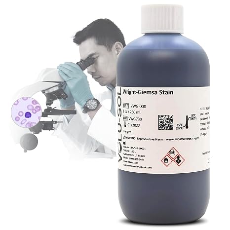 Volu-Sol Wright-Giemsa Stain - Professional Hematology Stain for Blood Smears - Explore Cell Morphology and Conduct Differential WBC Counts with Precision (1000 mL / 32 oz.)