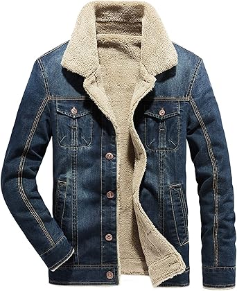 Mens Sherpa Fleece Lined Denim Jacket Trucker Jacket Winter Jean Jacket Cowboy Coat