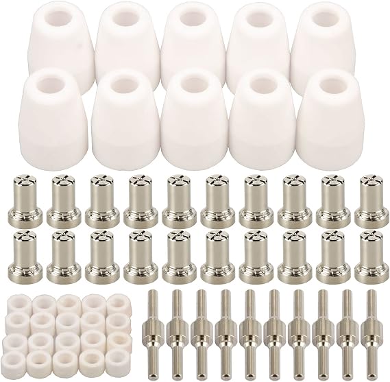 60-Piece PT-31 Nickel-Plated Extended Air Plasma Cutting Nozzle Electrode Consumables Compatible with CUT-40, CUT-50D, CT-312