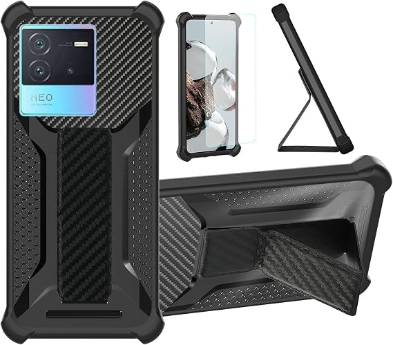 Aroepurt Case for Vivo iQOO Neo 6 Phone Case Stand Cover [with Tempered Glass Screen Protector] Hybrid Case [Folding Support Magnetic] [Frosted Anti-Fingerprint] Black