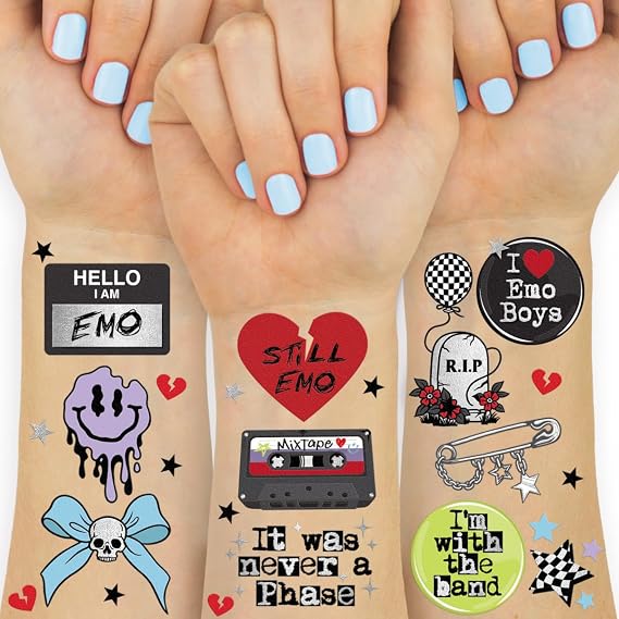 xo, Fetti 54pc Emo Temporary Tattoos | Goth Punk Party Decorations Favors