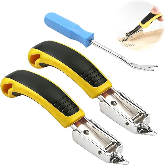 Staple Remover Set with 2 Puller Tool and U Tip Fastener Remover, Upholstery Tool and Tack Lifter for Wood, Furniture Repair, Carpet, DIY and Office