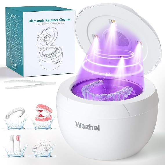 Ultrasonic Retainer Cleaner Machine, 45kHz Cleaner & 4 Modes, White