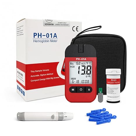 Hemoglobin Levels Testing Kit Meter Quick Results Monitor At Home Test with 25 Test Strips Lancets (Red)