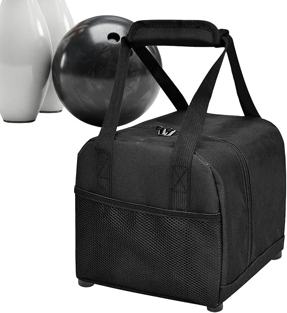 Single Ball Bowling Bag Handbag Storage Equipment Sports Accessories | Bowling Ball Carrier Bag with Padded Holder Towel Water Bottle Wristband Wallet Keys Practice Travel Tournament Men Players