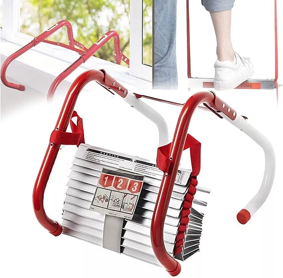 Fire Escape Safety Ladder, 13-32FT Portable Emergency Window Ladder Fire Escape with Anti-Slip Rungs for Kids and Adults Easy to Deploy,13FT/4M