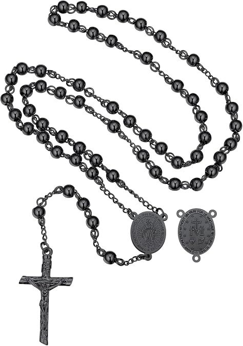 FaithHeart Rosary Beads Catholic Necklace for Men, St Michael/St Christopher/Virgin Mary Prayer Rosaries with Crucifix Cross Stainless Steel Praying Rosary Necklace