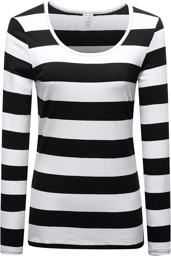 OThread & Co. Women's Long Sleeve Striped T-Shirt Scoop Neck Tee