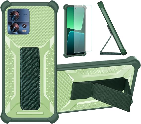 Aroepurt Case for Motorola Edge 30 Fusion Phone Case Stand Cover [with Tempered Glass Screen Protector] Hybrid Case [Folding Support Magnetic] [Frosted Anti-Fingerprint] Green