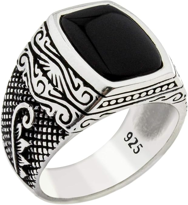 Genuine Solid 925 Sterling Silver, Black Onyx Stone Luxury Men's Ring