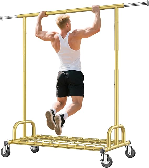 Raybee Gold Clothing Rack, 530LBS Heavy Duty, Space-Saving Storage