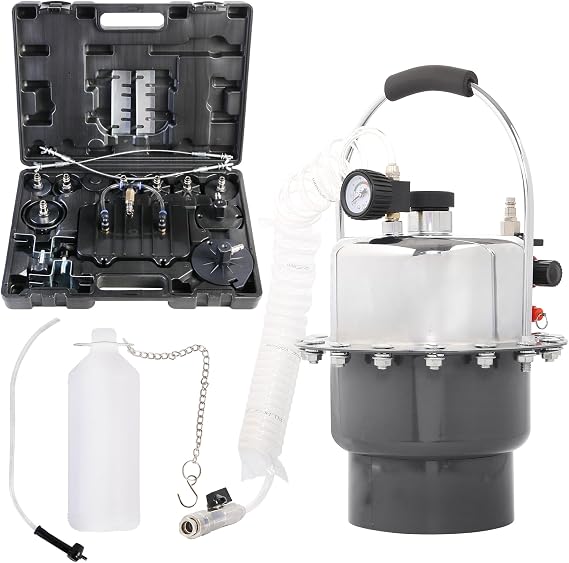 YSTOOL Brake Bleeder Kit Pneumatic Pressure Clutch Fluid Bleeding Tool Set | 5L Air Power Pressurized Oil Change Bleeder Machine, 11 Packs Master Cylinder Adatpers, 1L Waste Oil Collection Bottle