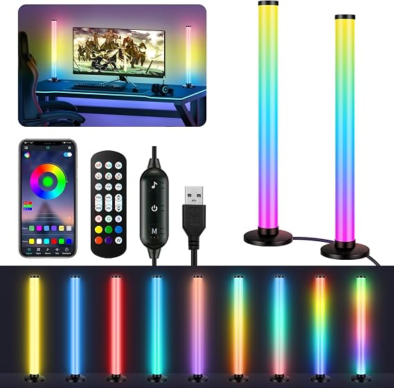 RGB Smart IC Light Bars for TV, 2x16.5In 360 Full Screen Lighting LED Light Bar with Remote & App Control,Music Sync Color Chasing Lights Bar USB Powered for Gaming Room Bedroom Desktop Party