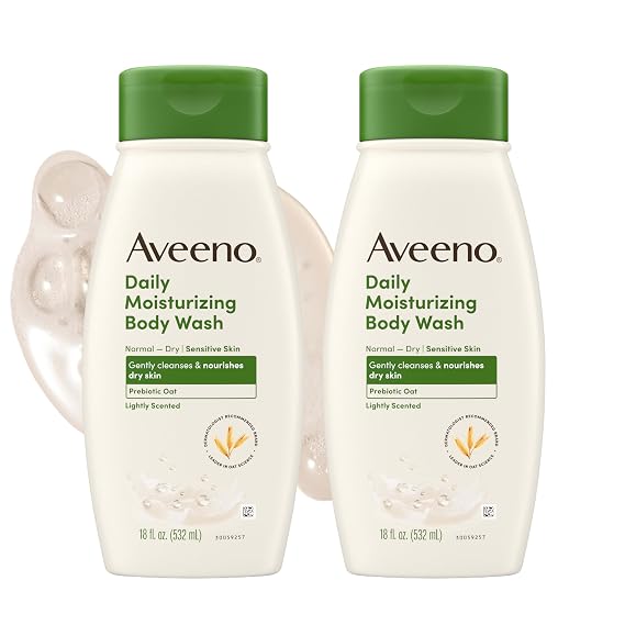 Aveeno Daily Moisturizing Body Wash, Prebiotic Oat, Dry Skin, 18 fl oz x 2