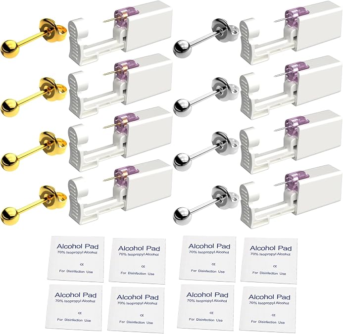 16 Pcs Disposable Self Ear Piercing Kit Preloaded Fashionable Stud Earrings
