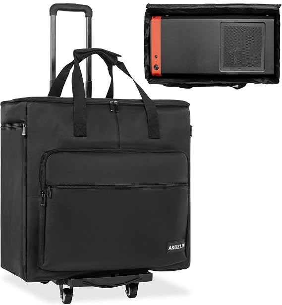 AKOZLIN Desktop Gaming Computer Tower PC Carrying Case With Detachable Cart Travel Storage Bag For Host, Keyboard and Mouse With Portable Dolly Black