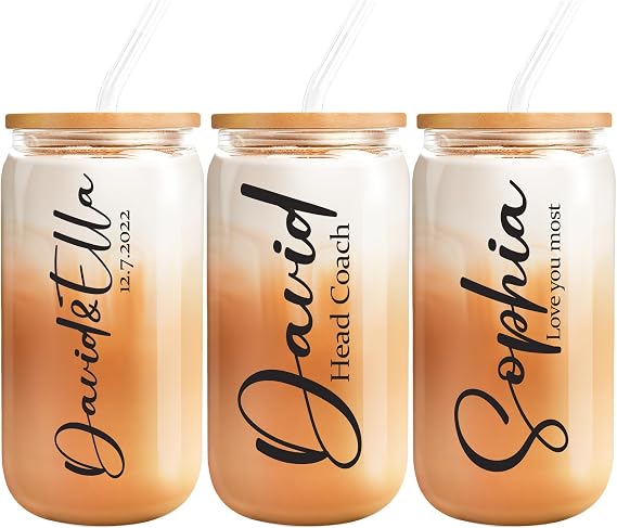 Personalised Gifts For Cat Lovers, 16oz Glass Cups With Lids And Straws, Custom Funny Pet Glass Cups With Name (Custom Name Cup)