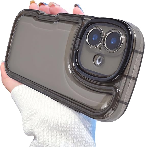 for iPhone 16 Case Clear Kickstand Creative Protective Design Case Camera Holder for TPU Slim Shockproof Cool Phone Case for iPhone 16-Black