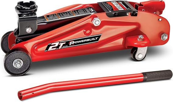 Powerbuilt 2-Ton Trolley Jack, Garage Vehicle Lift, 4000 Pounds, 360 Degree Swivel Wheel Casters, Safety Valve, Car Repair - Red 640181
