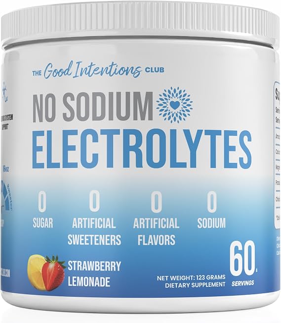 Low Sodium Electrolytes - 60 Servings - Strawberry Lemonade - Sugar Free Electrolytes Powder - Electrolytes Without Sodium - Low Sodium Electrolyte Powder
