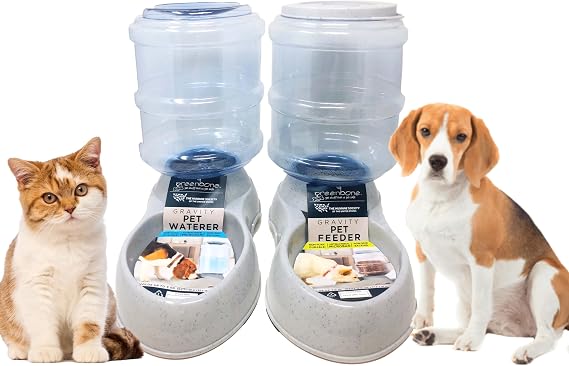 The Humane Society Dog or Cat Feeder, Automatice Pet Food Dispenser with Water Bowl. 2 Peice Value Set.