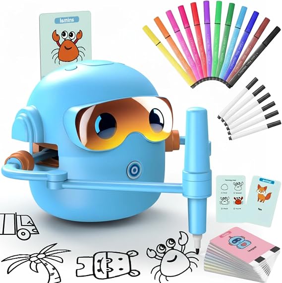 Silanit Automated Drawing Robot with Cards & Templates, Drawing Robot for Kids and Beginner, Reliable Sketch Assistant, Blue