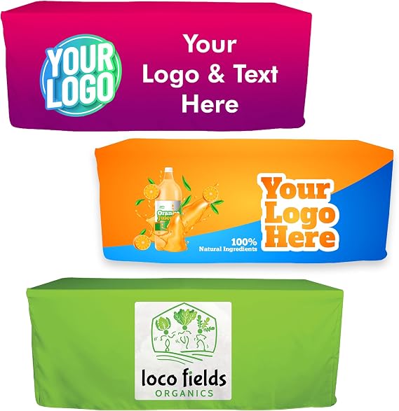 Custom Table Cloth 4ft, 6ft & 8ft with Business Logo Image or Text Black Polyester Rectangular Personalised Table Cloth for Trade Shows Business Events Logo Washable