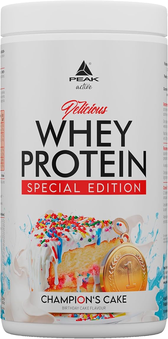 PEAK Delicious Whey Protein - Special Edition - 450g Flavour Champions/Birthday Cake I 15 Servings I Without Added Sugar I Rich in BCAAs & EAAs I for Muscle Growth I with Digestive Enzyme Lactase