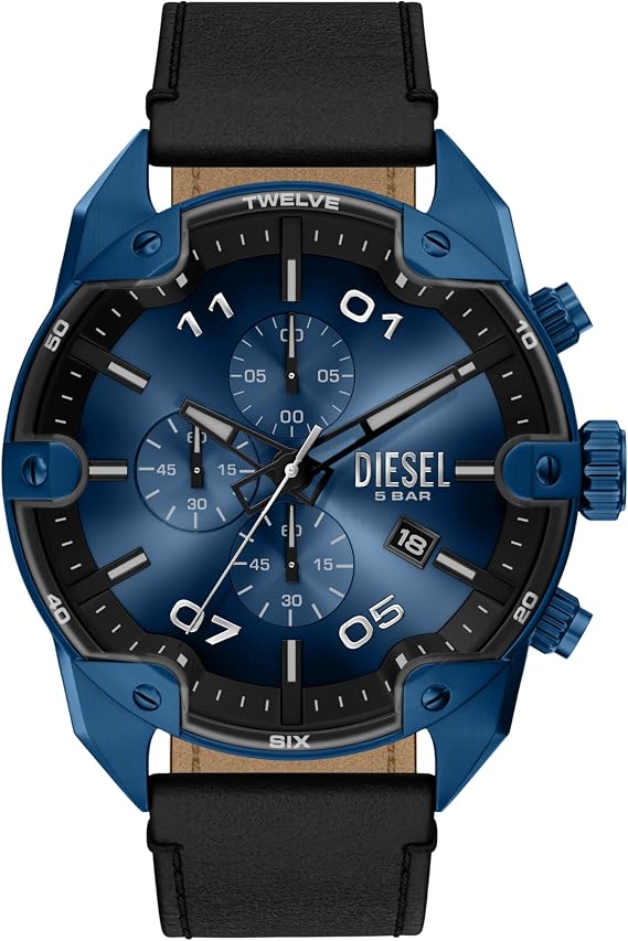 Diesel Men's Spiked Chronograph Black Leather Watch (Model: DZ4703)