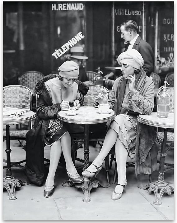 Coffee at the Cafe Wall Art 11x14 Unframed Poster Vintage Paris Street Cafe Print Black White Photography French Bistro Decor Retro Coffeehouse Dining Room Kitchen Office Gift