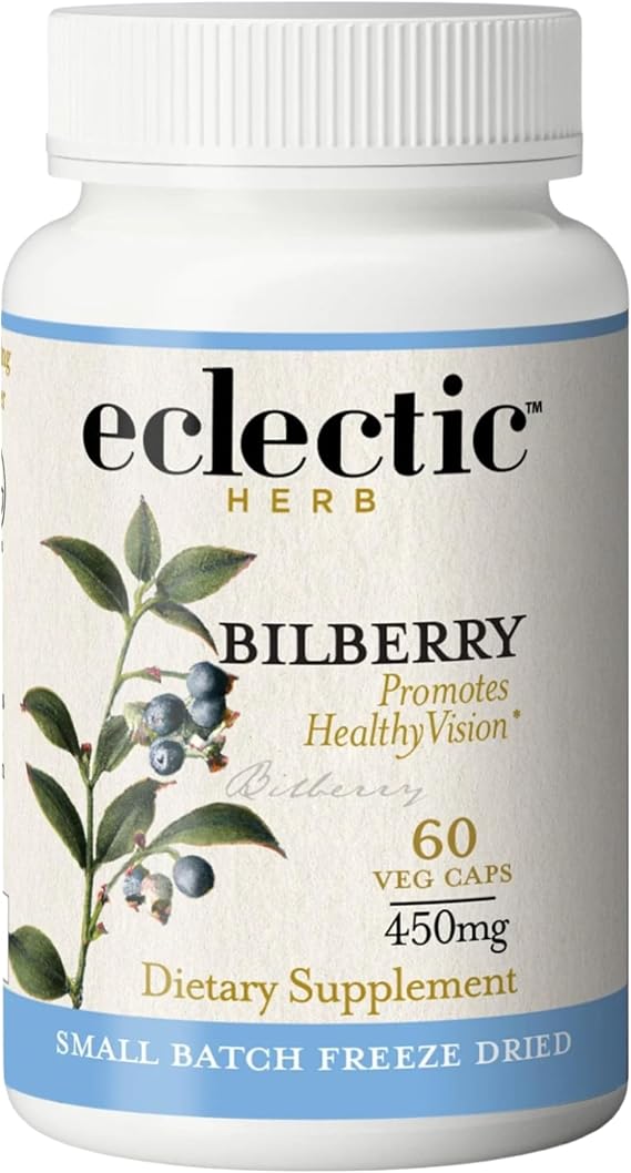 Eclectic Herb - Bilberry Capsules | Vision Health, Cardiovascular Support & Circulation | Superfood Vitamin & Mineral Supplement | Raw, Freeze Dried, Vegan, Non-GMO, Gluten Free (60 CT | 450 mg)