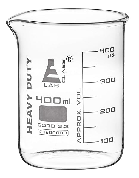EISCO Heavy Duty Beaker, 400ml - 3.2mm Thick, Uniform Walls - Superior Durability & Chemical Resistance - White Graduations - Borosilicate 3.3 Glass