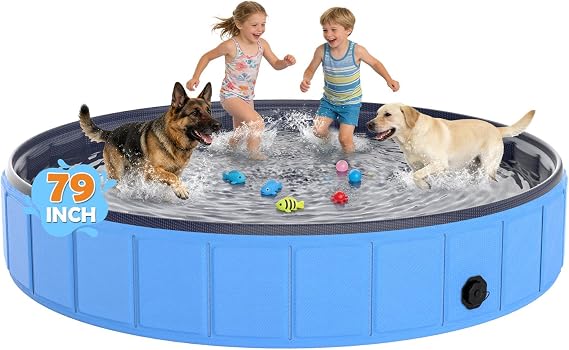 EPN Foldable Dog Pool, Heavy-Duty Non-Slip PVC Bathing Tub, 200 x 40 cm | Heavy-Duty Portable Paddling Pool and Bathing Tub for Dogs and Pets, Designed for Secure Backyard and Outdoor Use