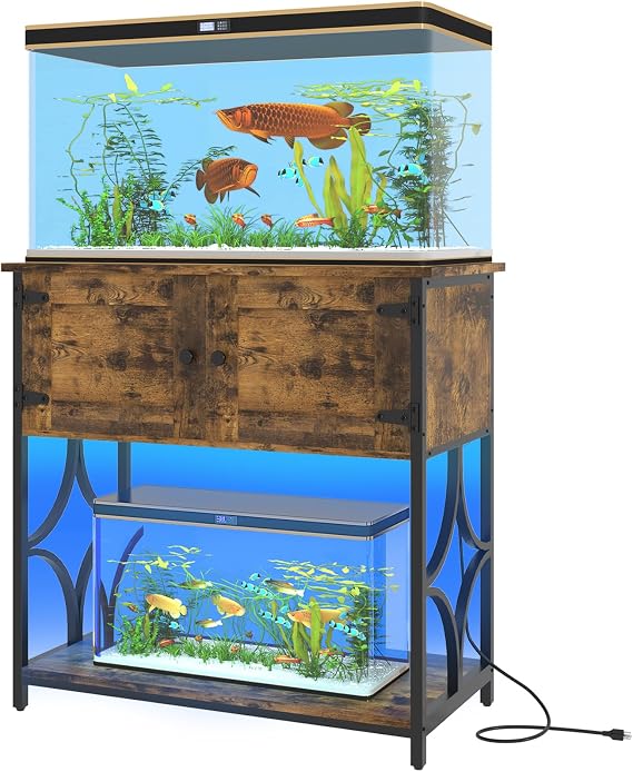 20-29 Gallon Fish Tank Stand with Storage Cabinet for Fish | 330LBS Capacity, 30.7" L*15.7" W Brown Tabletop, Cable Management, 20 Gallon Aquarium Stand for Turtle Tank/Small Animals
