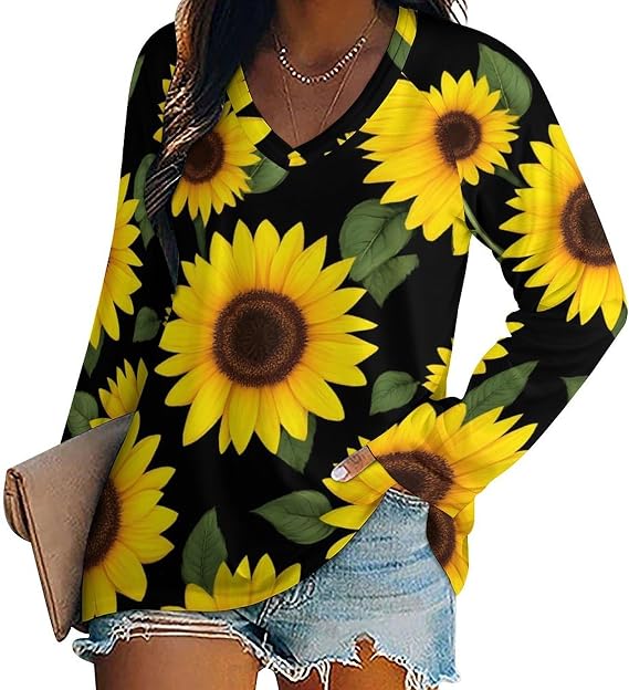 Womens Soft Long Sleeve T-Shirt, Lightweight V Neck Tshirts Casual Loose Pullover Tops Loose Blouse