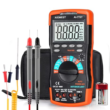 AIOMEST AN-770T Digital Multimeter Auto-Ranging 6000 Counts Multimeter, Voltage/Current/Resistance Meter, Measures Capacitor Temperature and Diode, TRMS DMM with Data Hold, NCV and Backlight
