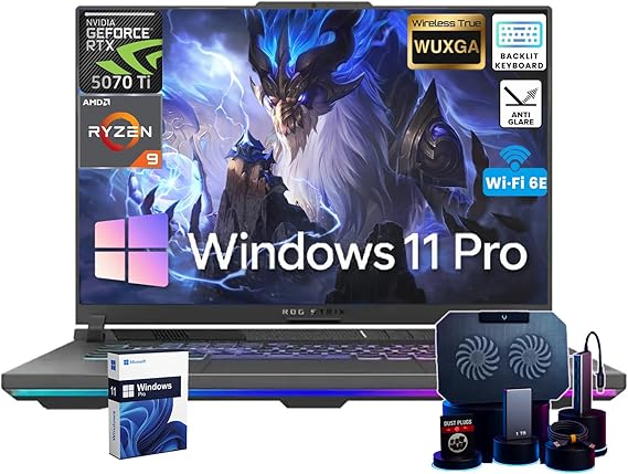 ASUS ROG Strix G16 Gaming Laptop | Dedicated GeForce RTX 5070 Ti 12GB GDDR7 | 16 WUXGA 300 nits Display | AMD Ryzen 9 8940HX(16-Core) | Backlit KB | Win 11 Pro | w/Accessories | 64GB DDR5+2TB SSD