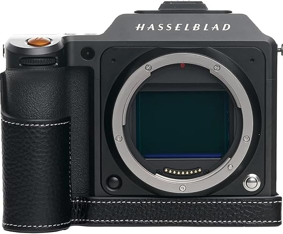 X2D 100C Camera Case, BolinUS Handmade Genuine Real Leather Half Camera Case Bag Cover for Hasselblad X2D 100C Camera Bottom Opening Version + Hand Strap (Black)